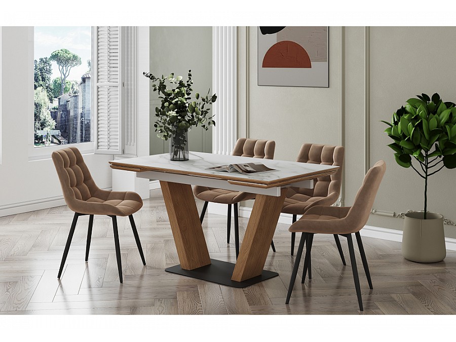 Стул на металлокаркасе Челси велюр бежевый / черный