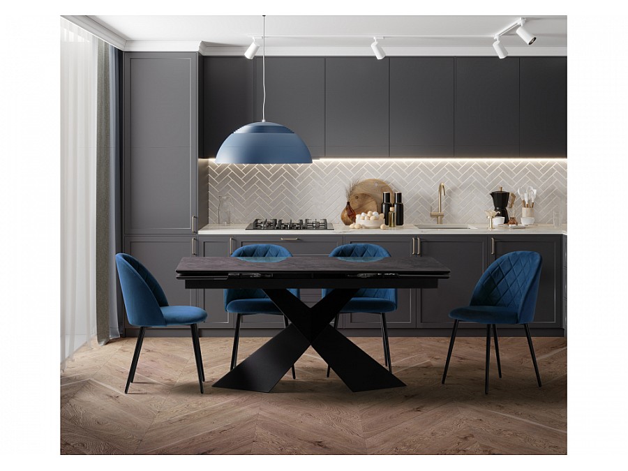 Стул на металлокаркасе Зест микровелюр темно-синий / черный глянец