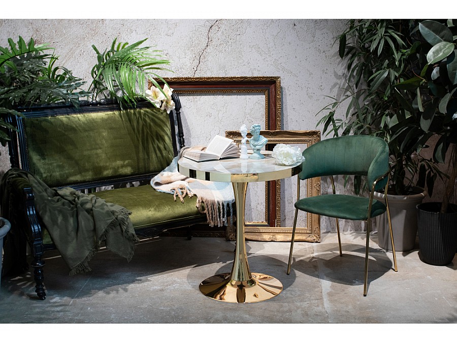 Стул на металлокаркасе Kamelia dark green / gold