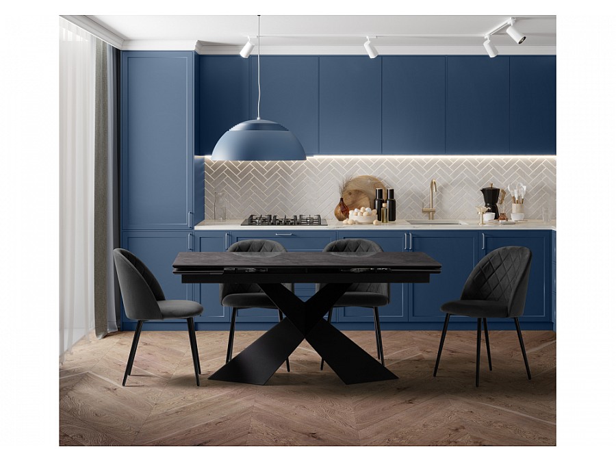 Стул на металлокаркасе Зест микровелюр серый / черный глянец