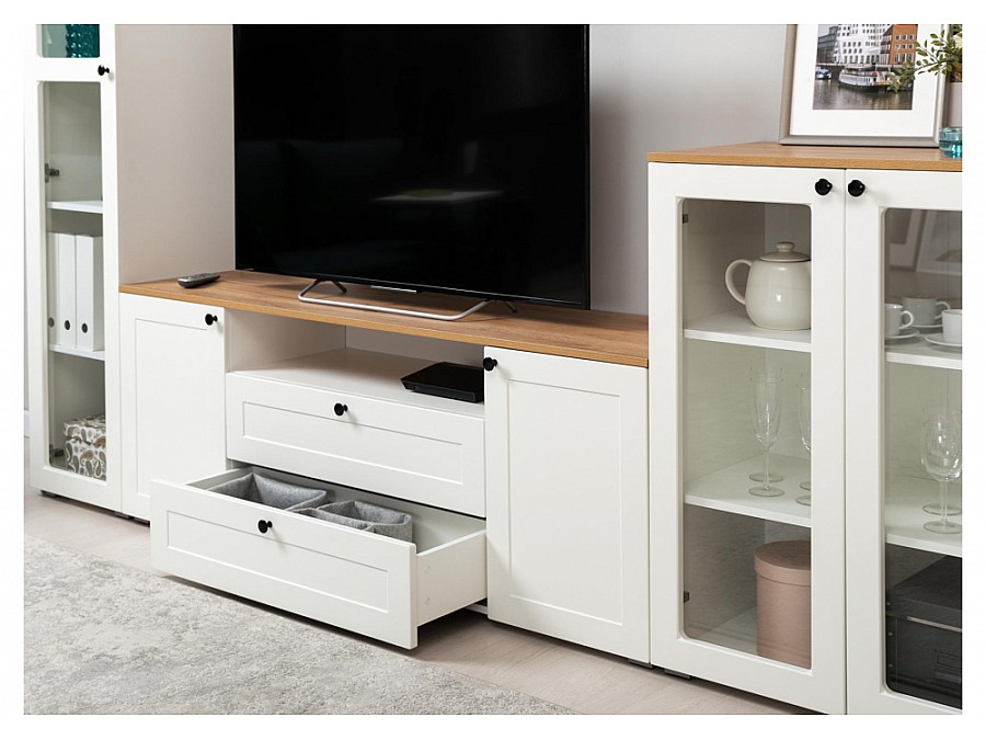 ТВ-тумбы Опра 16.47 белый PE шагрень / дуб золотой craft