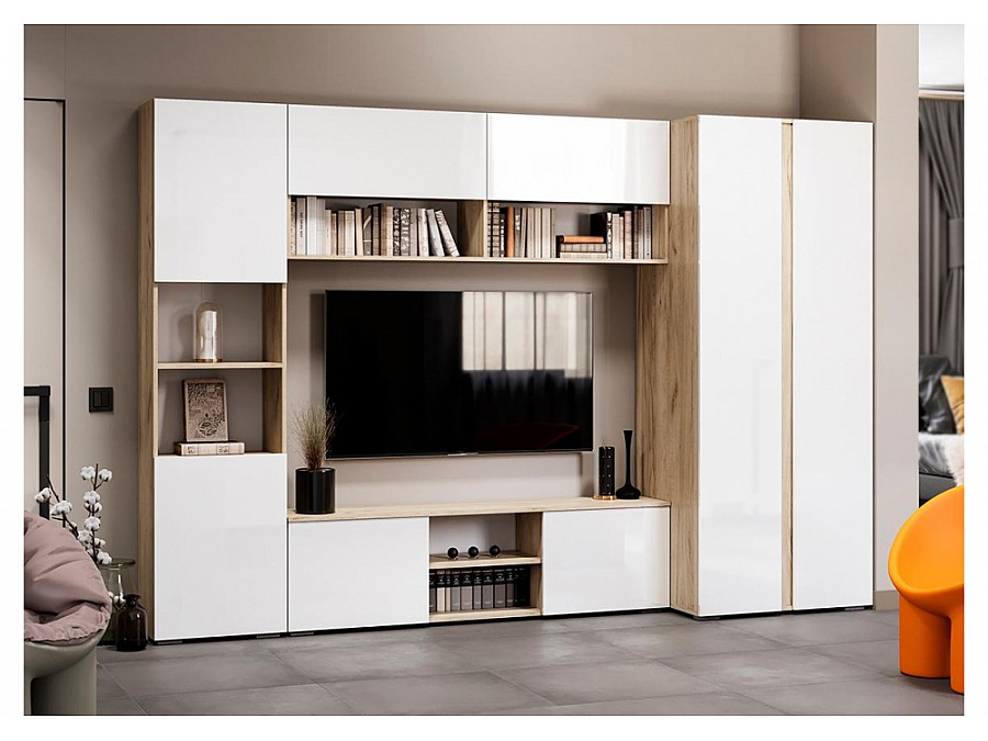 ТВ-тумбы Алетра ТБ01-1600 дуб крафт серый / глянец белый