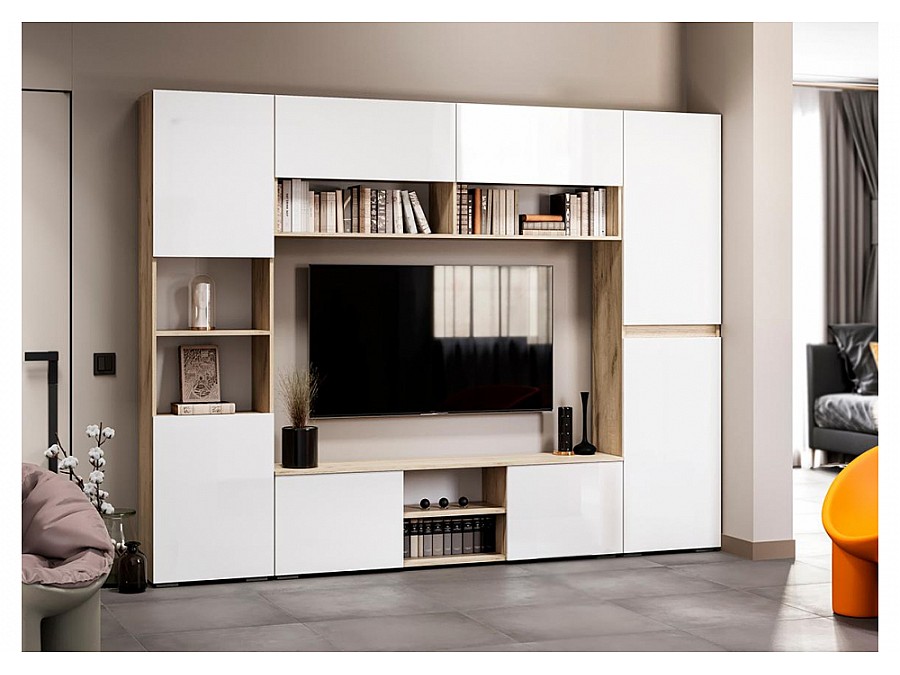 ТВ-тумбы Алетра ТБ01-1600 дуб крафт серый / глянец белый