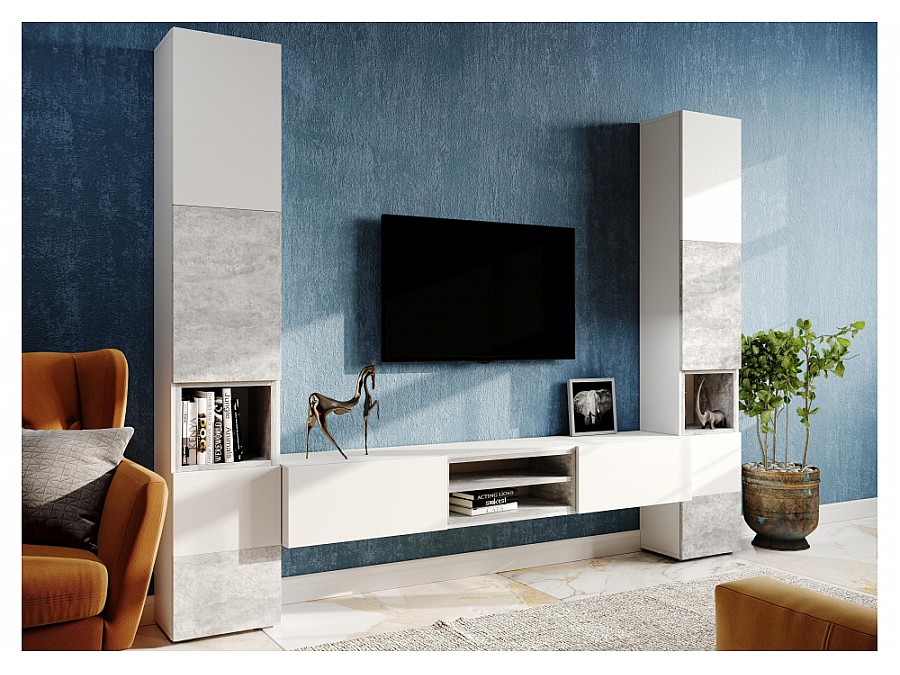 ТВ-тумбы Лонгфорд белый / бетон светлый