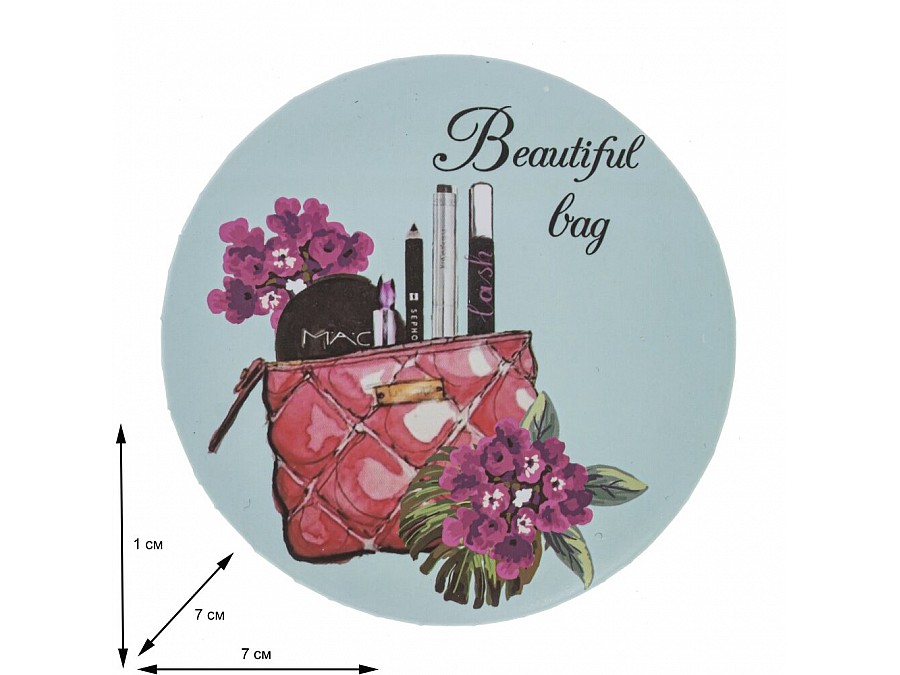 Зеркало карманное, L7 W7 H1 см, 6в.