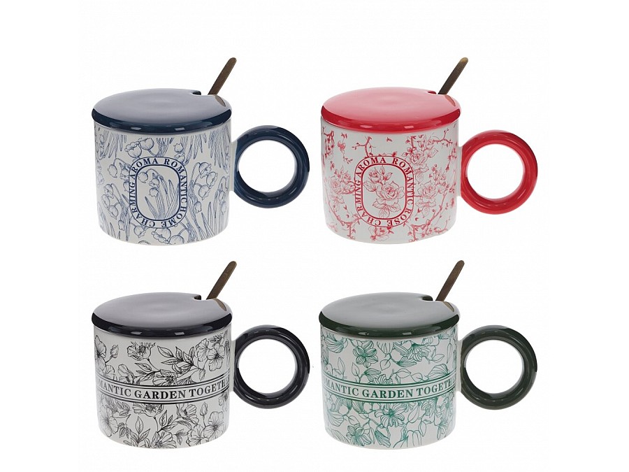 Кружка с блюдцем и ложкой, 350 мл, L14 W9 H8 см, 4в.