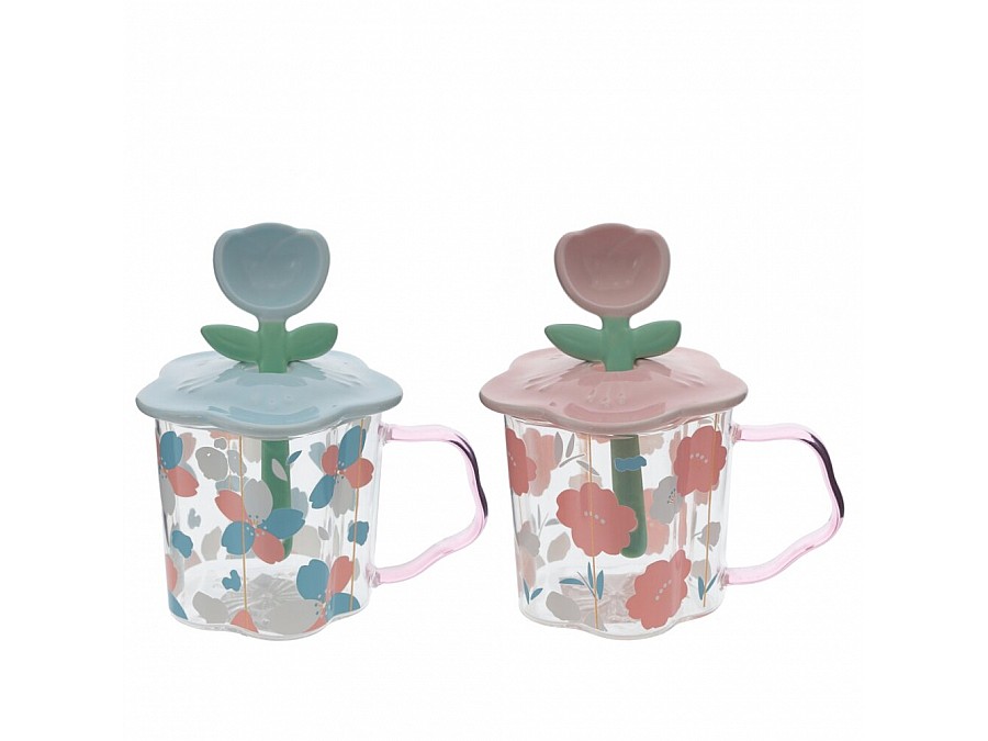 Кружка с крышкой и ложкой, 450 мл, L14 W11 H10,5 см, 2в.