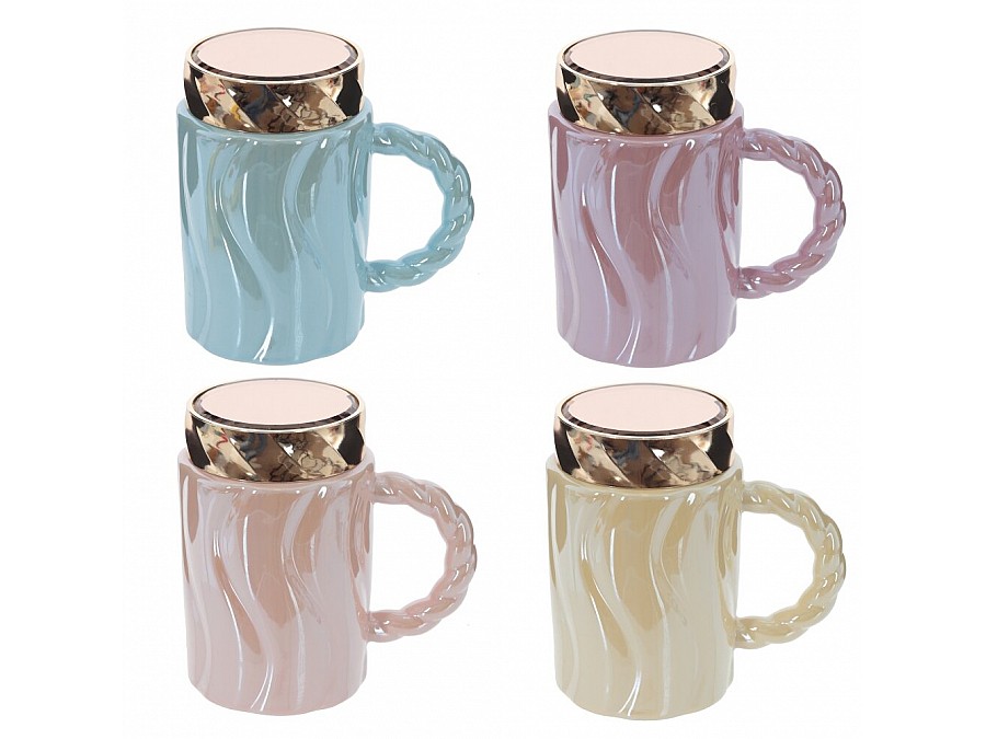 Кружка с крышкой, 490 мл, L13 W8 H13 см, 4в.