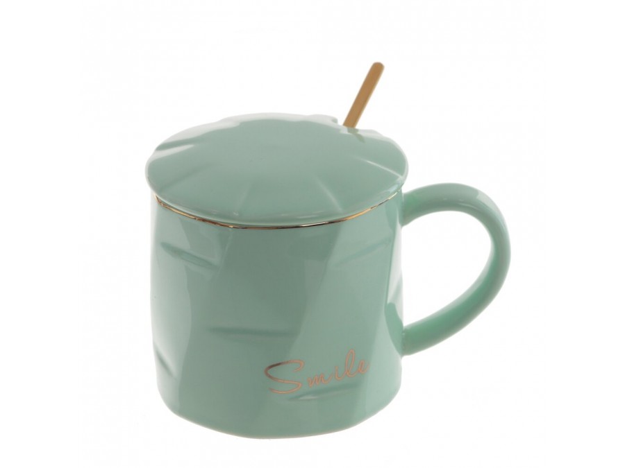 Кружка с крышкой и ложкой, 400 мл, L13 W9,5 H9,5 см, 4в.