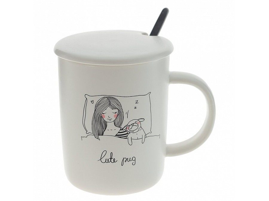 Кружка с крышкой и ложкой, 350 мл, L11,5 W8 H11 см, 4в.