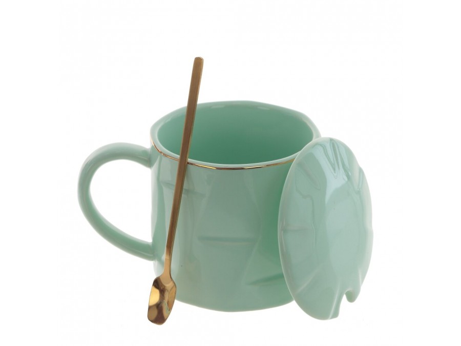 Кружка с крышкой и ложкой, 400 мл, L13 W9,5 H9,5 см, 4в.