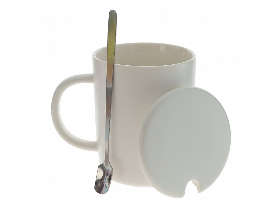 Кружка с крышкой и ложкой, 350 мл, L11,5 W8 H11 см, 4в.