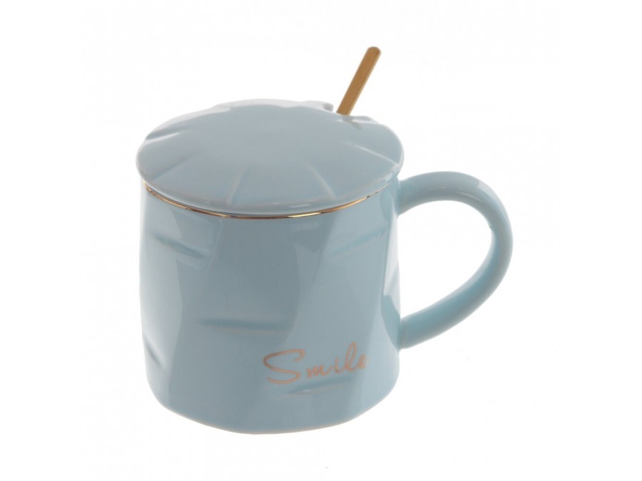 Кружка с крышкой и ложкой, 400 мл, L13 W9,5 H9,5 см, 4в.