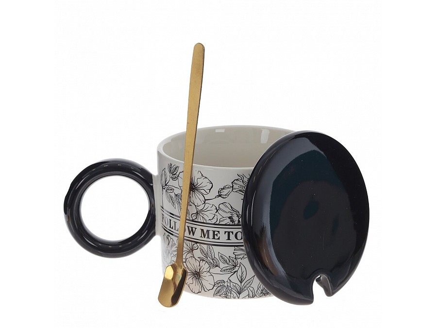 Кружка с блюдцем и ложкой, 350 мл, L14 W9 H8 см, 4в.