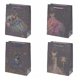 Пакет подарочный (бумага, плотность 210г/м2, блок 12шт), L18 W8,5 H23 см, 4в.