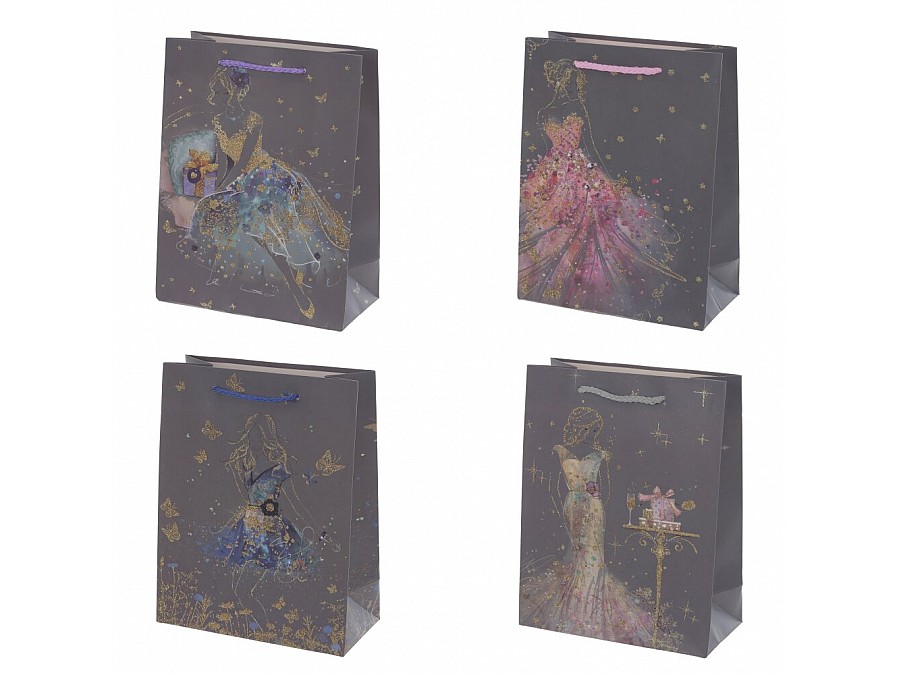 Пакет подарочный (бумага, плотность 210г/м2, блок 12шт), L18 W8,5 H23 см, 4в.