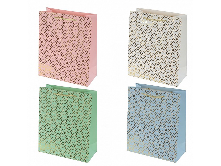 Пакет подарочный (бумага, плотность 210г/м2, блок микс 12шт), L26 W12 H32 см, 4в.