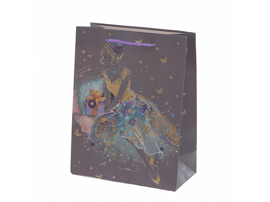 Пакет подарочный (бумага, плотность 210г/м2, блок 12шт), L18 W8,5 H23 см, 4в.