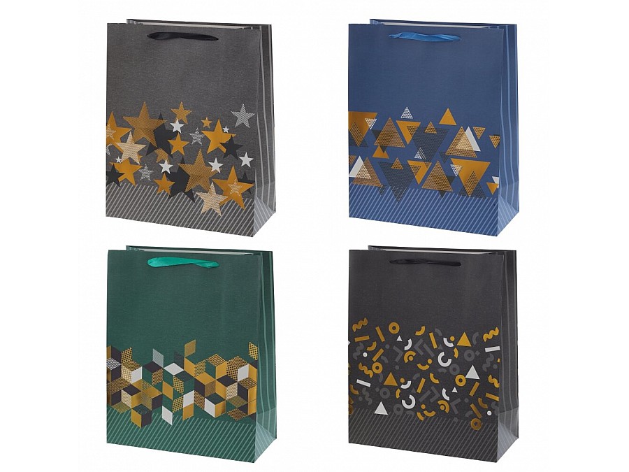 Пакет подарочный (бумага 210г/м2, блок 12шт), L26 W12 H32 см, 4в.