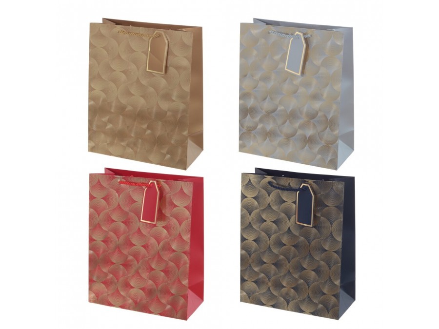 Пакет подарочный (бумага, плотность 210г/м2, блок 12шт), L26 W12 H32 см, 4в.