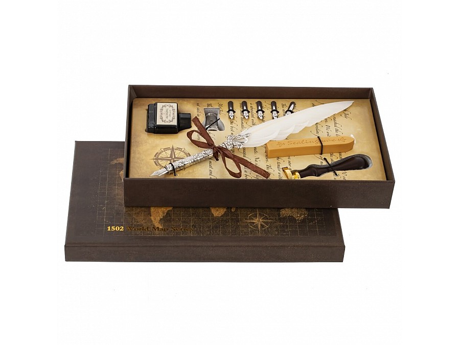 Набор подарочный: ручка перьевая, 5 наконечников, чернильница, воск, печать, держатель, L26 W15 H4 с