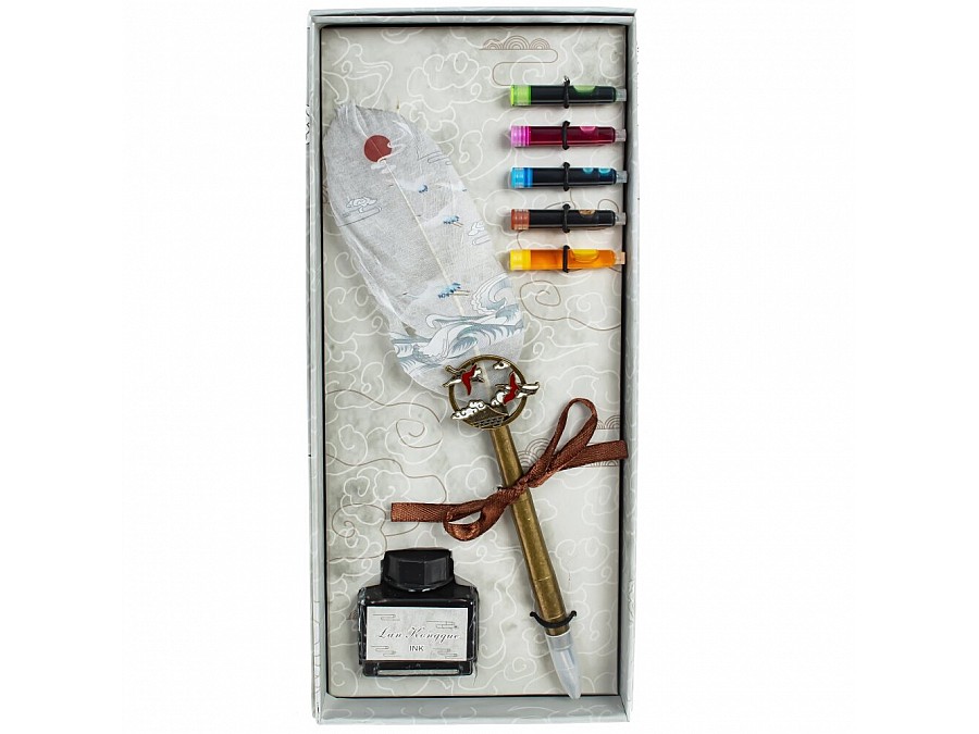 Набор подарочный: ручка перьевая, чернилы (5 цветов), чернильница, L11 W4 H26 см