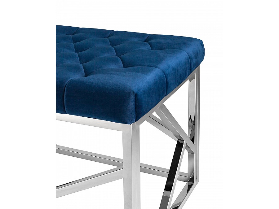 Банкетка-скамейка АРТ ДЕКО велюр синий сталь серебро