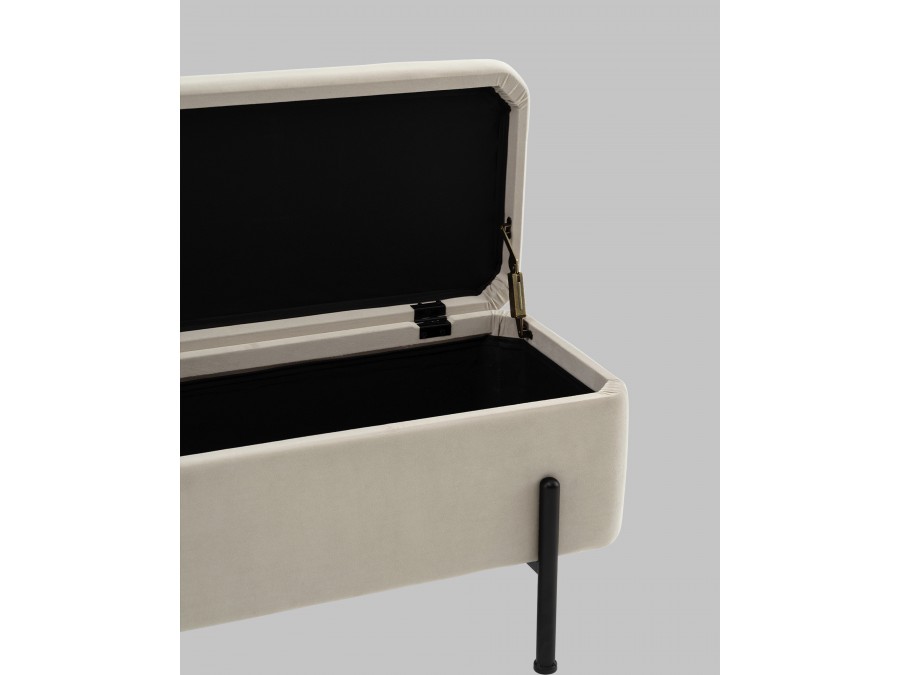 Банкетка Болейн с ящиком велюр бежевый черные ножки