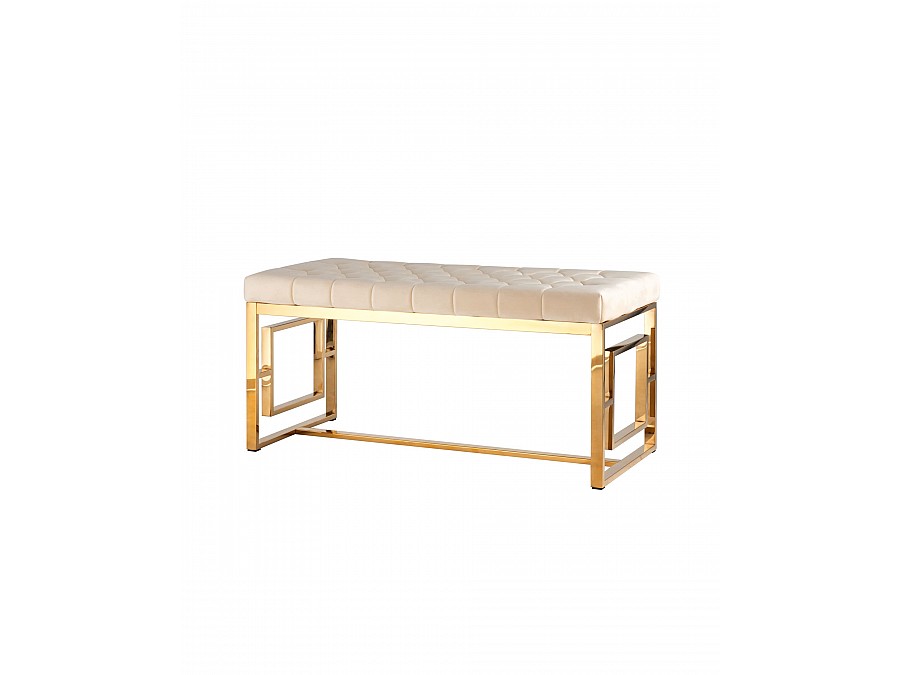 Банкетка-скамейка БРУКЛИН велюр бежевый сталь золото