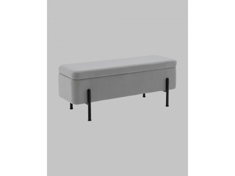 Банкетка Болейн с ящиком велюр серый черные ножки