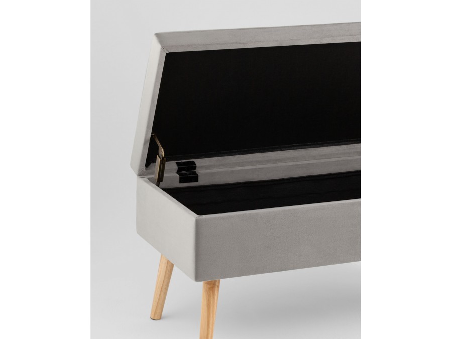 Банкетка Сторми с ящиком, велюр серый