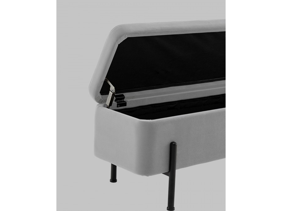 Банкетка Болейн с ящиком велюр серый черные ножки