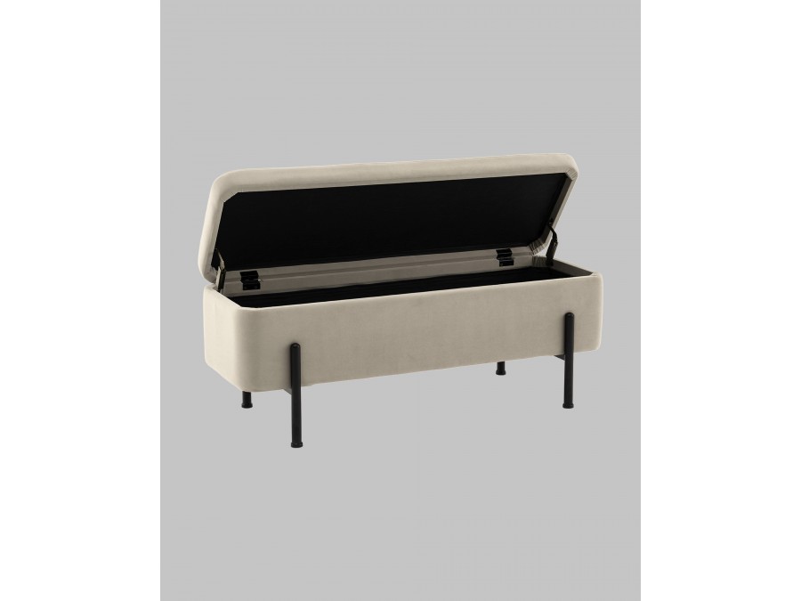 Банкетка Болейн с ящиком велюр бежевый черные ножки