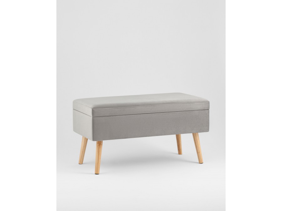 Банкетка Сторми с ящиком, велюр серый
