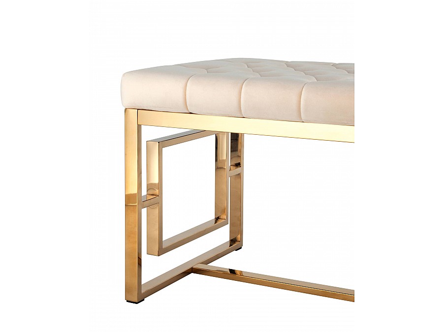 Банкетка-скамейка БРУКЛИН велюр бежевый сталь золото