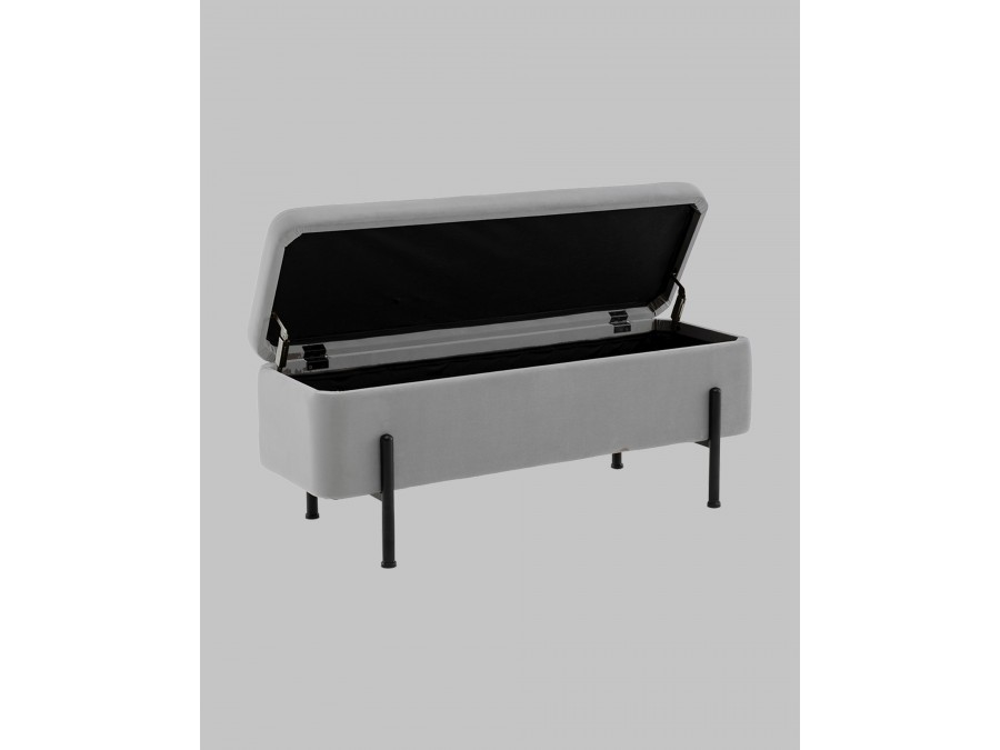 Банкетка Болейн с ящиком велюр серый черные ножки