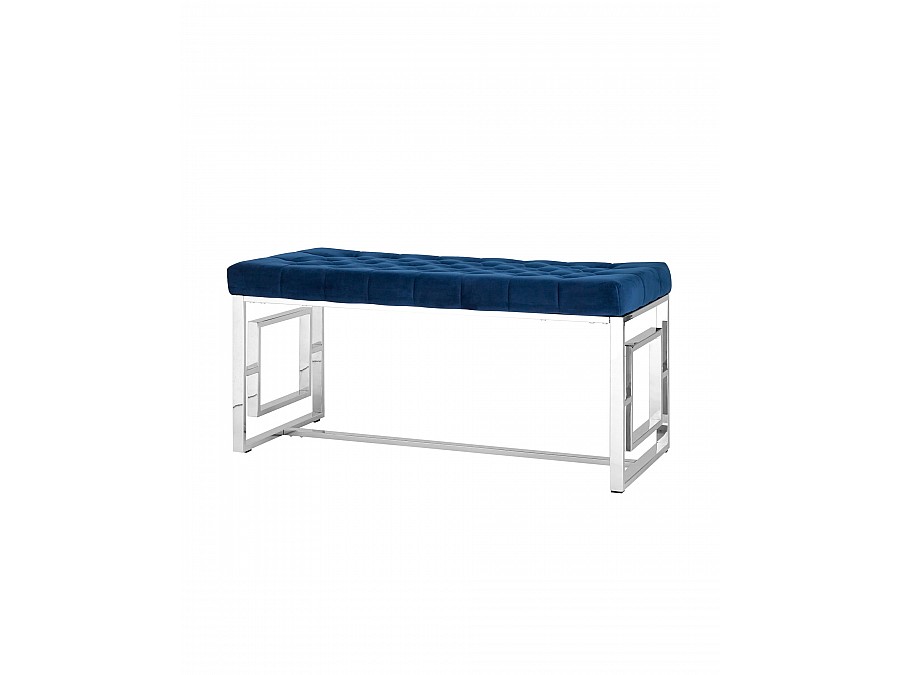Банкетка-скамейка БРУКЛИН велюр синий сталь серебро