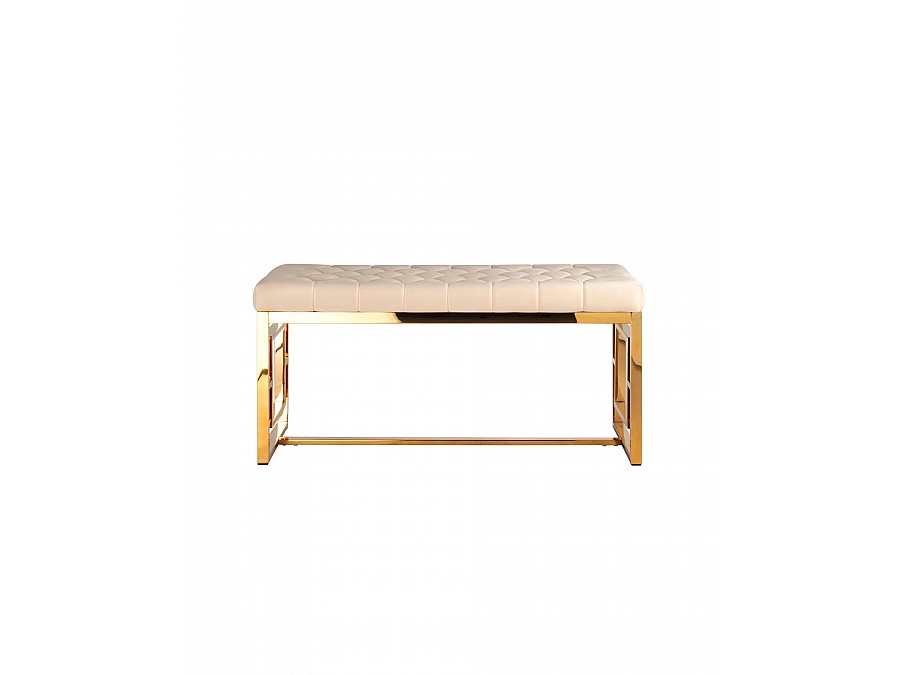 Банкетка-скамейка БРУКЛИН велюр бежевый сталь золото