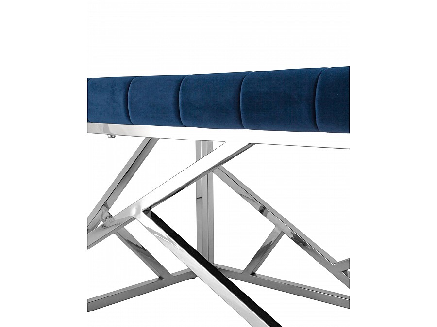 Банкетка-скамейка АРТ ДЕКО велюр синий сталь серебро