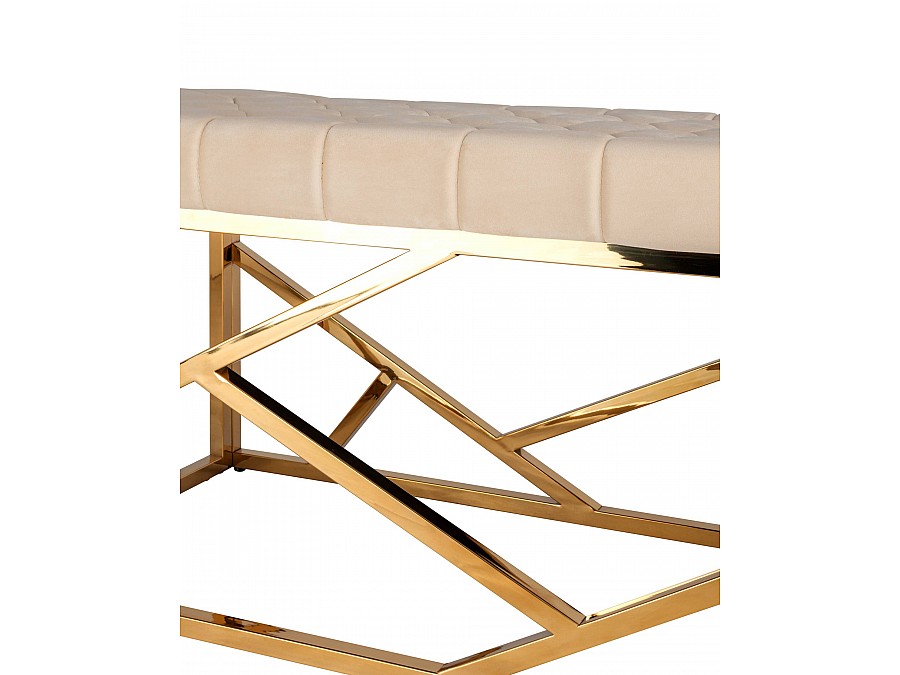 Банкетка-скамейка АРТ ДЕКО велюр бежевый сталь золото