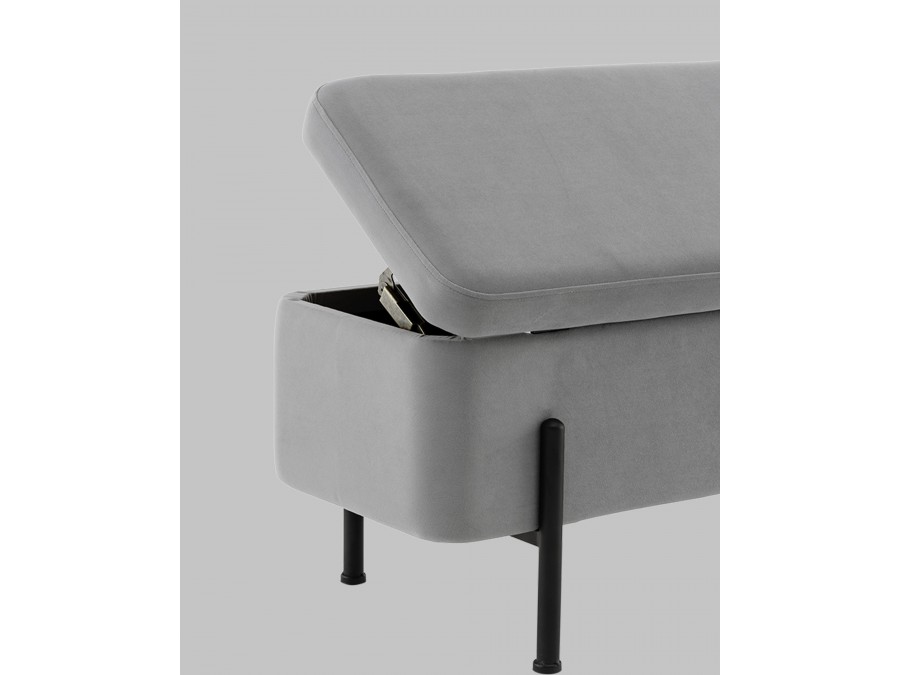 Банкетка Болейн с ящиком велюр серый черные ножки