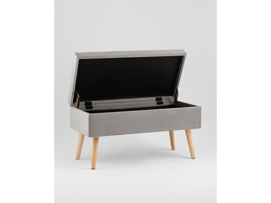 Банкетка Сторми с ящиком, велюр серый