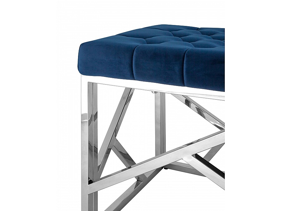 Банкетка-скамейка АРТ ДЕКО велюр синий сталь серебро