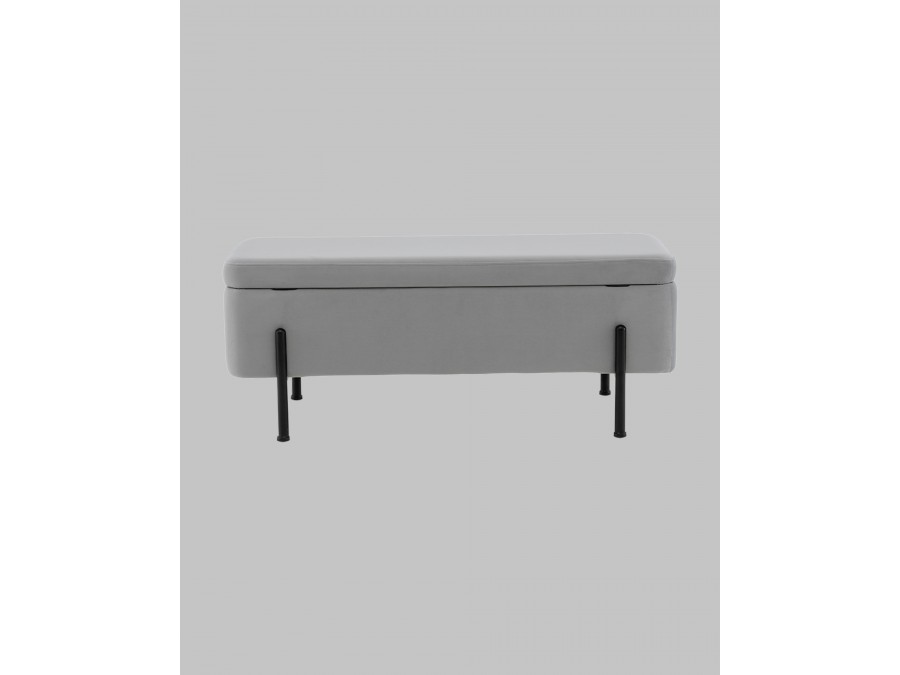 Банкетка Болейн с ящиком велюр серый черные ножки