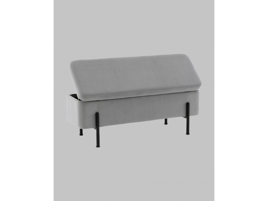 Банкетка Болейн с ящиком велюр серый черные ножки