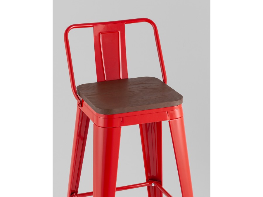 Стул барный TOLIX со спинкой красный глянцевый + темное дерево KD