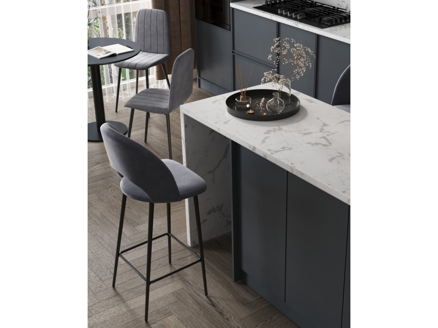 Стул барный Меган SN велюр серый