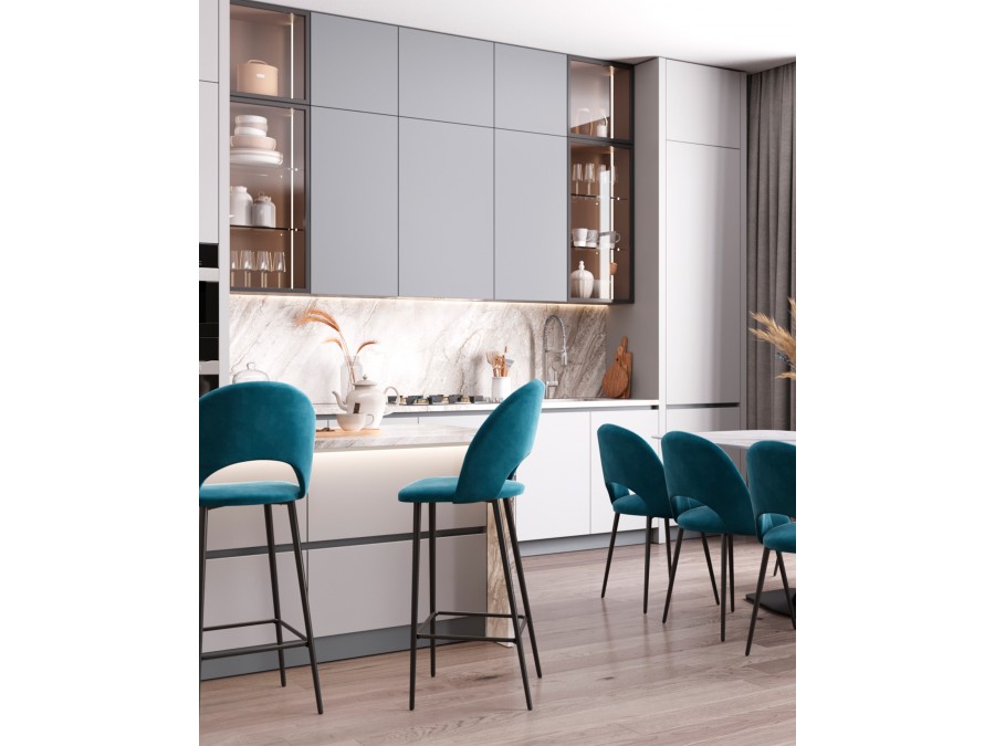 Стул барный Меган SN велюр пыльно-синий