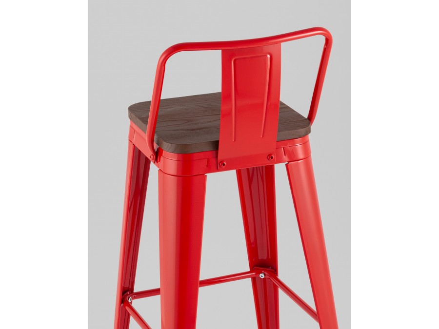 Стул барный TOLIX со спинкой красный глянцевый + темное дерево KD