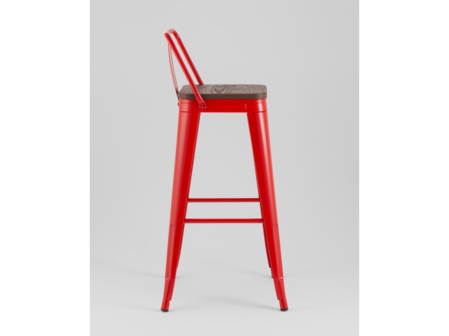 Стул барный TOLIX со спинкой красный глянцевый + темное дерево KD